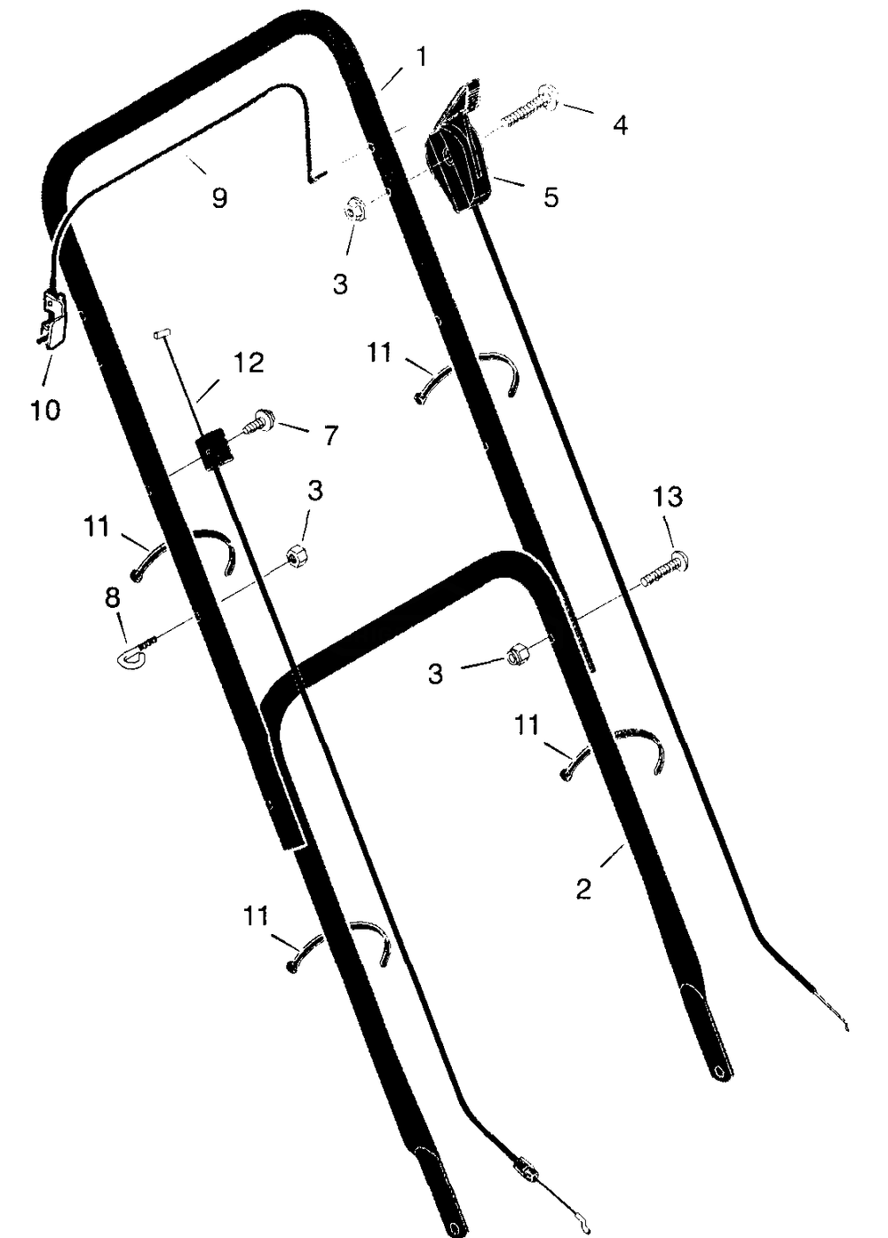 Handle Assembly Diagram and Parts List for 22213A 1997 Briggs and Stratton Lawn Mower